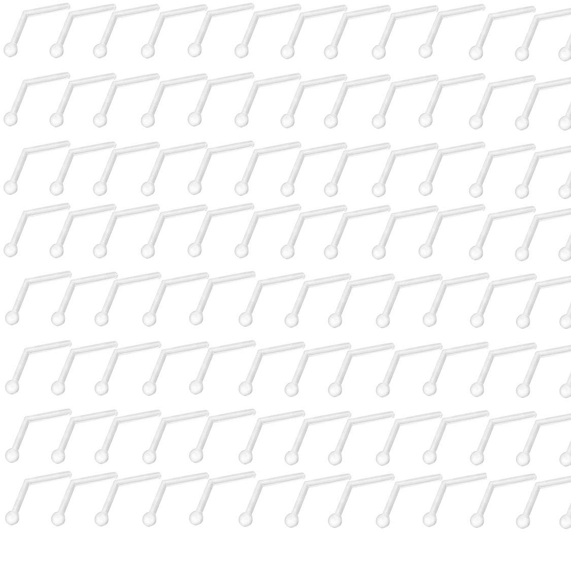 Zhichengbosi 100PCS Nose Studs Retainer, Clear L Shape Acrylic Clear Flexible Lip Ring Nose Stud Body Jewelry Piercing 20 Gauge