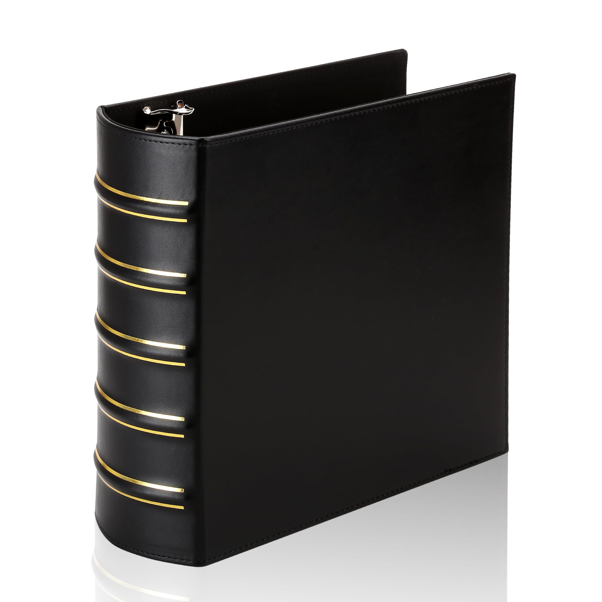 Photo 1 of LETVPVOW Vintage Hardback 3 Ring Binder 3 Inch, Professional Leather Binder 3 Ring, D Ring Binders Fits 8.5 x 11, Three Ring Binders for Photo Album, Home, School and Office Supplies- Black