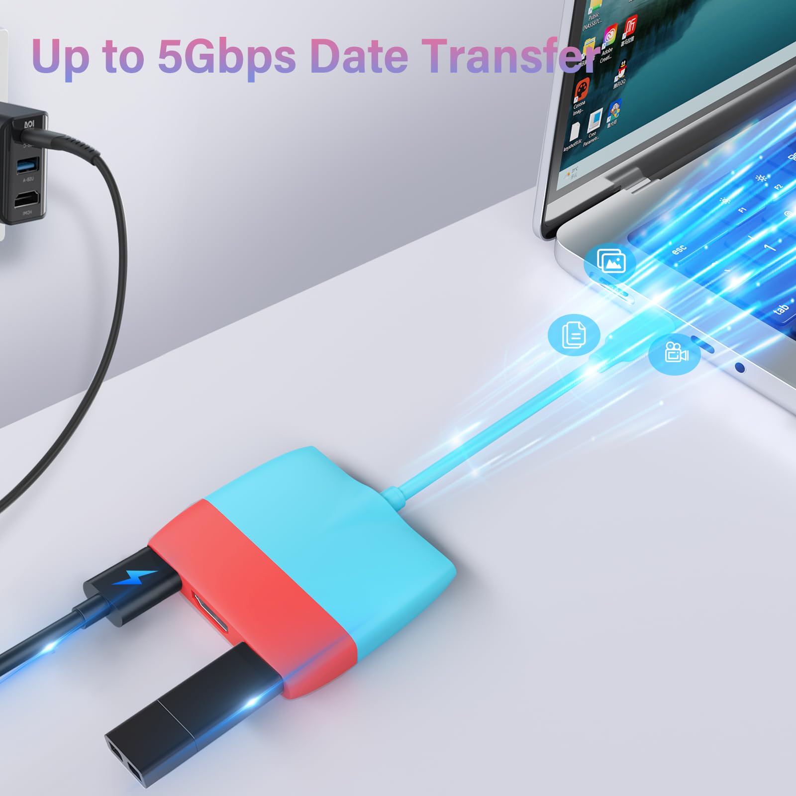 Battony USB C to HDTV Adapter for Nintendo Switch/Switch OLED/MacBook Pro Air/iPad Pro/Android Phone, USB3.0 5GBps Date Transfer, USBC to 4K HDTV Output Multiport AV Converter Adaptor for Switch