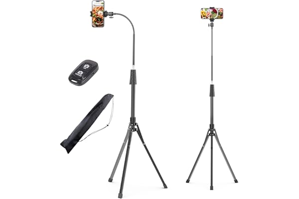 UBeesize 92’’ Cell Phone Tripod Stand with 16.5’’ Gooseneck and Remote, Overhead Tripod with Adjustable 360°Ball Head & Phone