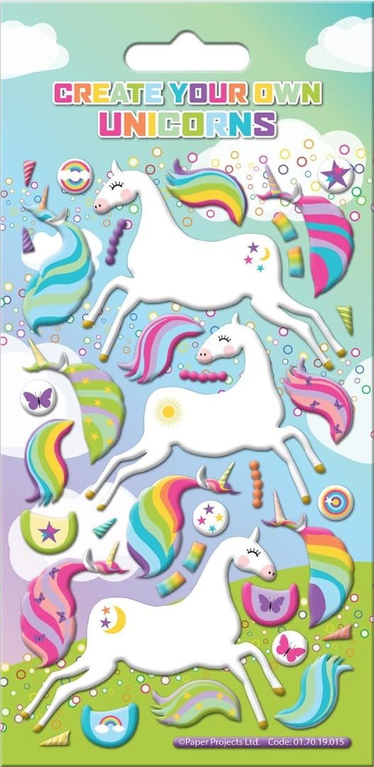 Create Your Own Unicorn Reusable Craft Stickers | Perfect for Craft Activities for Children and Adults | Reusable on Non-Porous Surfaces, 19.5cm x 9.5cm, Pink