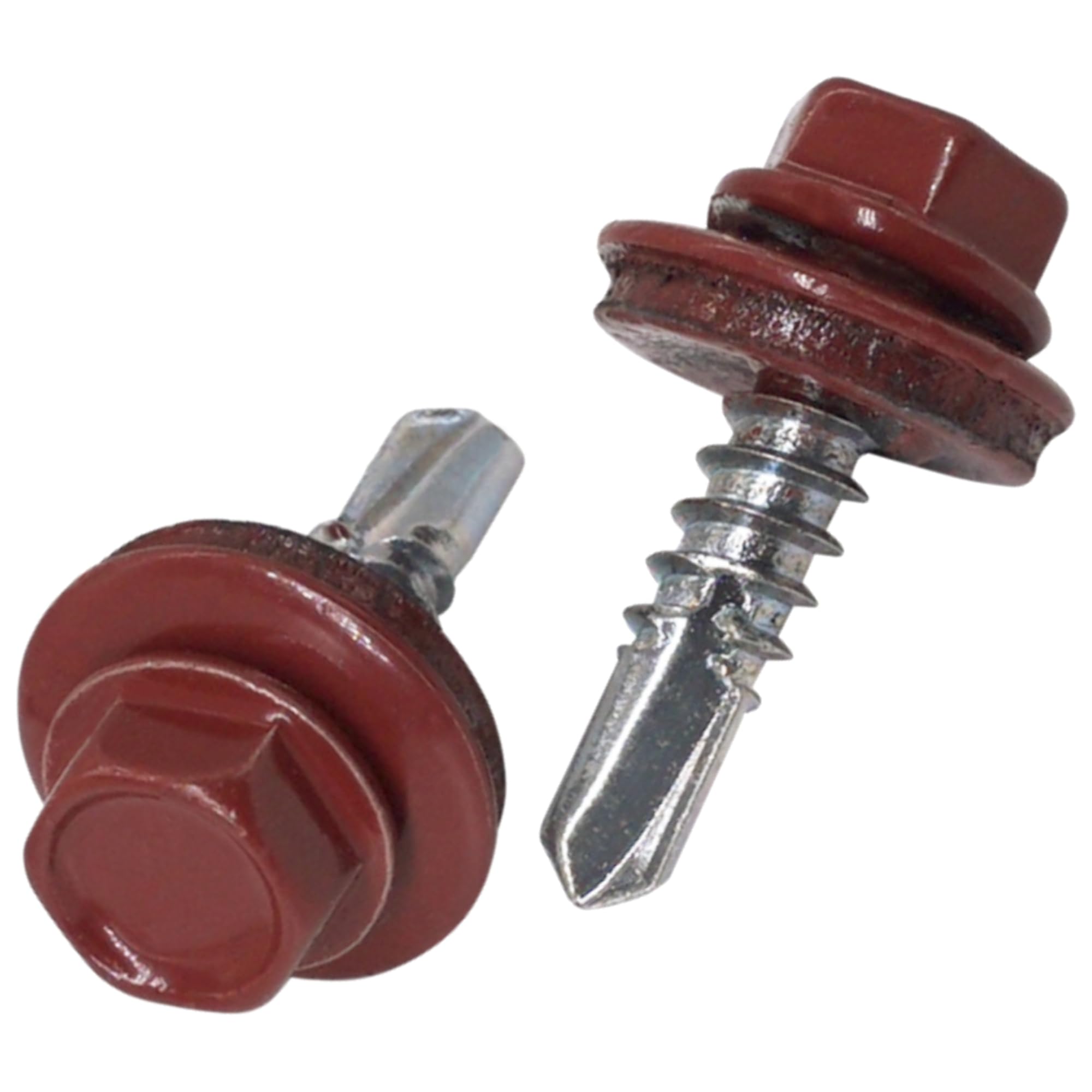 SKIR'CO (50 pcs) Roofing Screws, Hex Head, 4.8 x 19 mm Painted Self-Drilling Screws With EPDM Washers (Oxide Red RAL 3009)