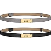 Horsopia 2 Pack Women Skinny Leather Belt for Dresses Jeans Solid Color Alloy Turn Lock