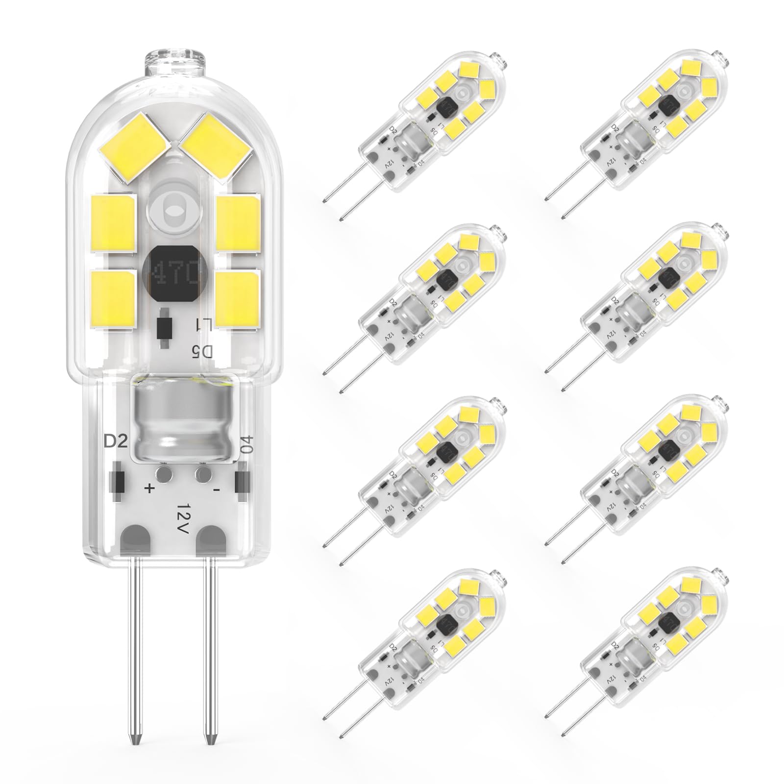 RuLEDne G4 LED Bulbs Cold White 6000K,2W Replacement 10W 20W Halogen Bulb, 12V AC/DC, 360°Beam Angle, Non Flicker G4 Capsule Light Bulbs, Non Dimmable, 8 Pack