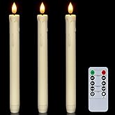 Homemory 3 Pcs Flameless Taper Candles with Remote Timer Dimmer, 9.6" Ivory LED Candlesticks Battery Operated, Plastic Flickering Flameless Candles for Fireplace Wedding Seasonal Indoor Decorations
