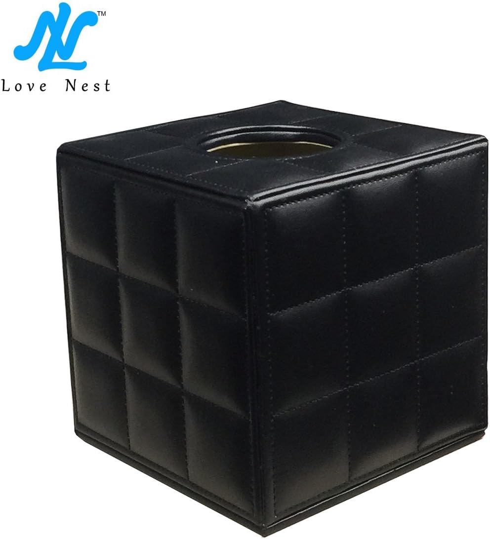 Love Nest Leather Square Roll Paper Box for Holding Kleenex ficial Paper Case Tray Pumping for Home Office Car Tissue Box Holder (Sheep Leather Black)