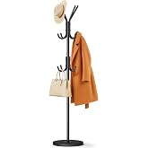 MISSLO Heavy Duty Coat Rack Freestanding with Stable Wood Base Modern Coat Tree with 12 Hooks Adjustable Coats Hanger Stand Stylish Standing Clothes Tree for Entryway Bedroom Corner Hall (Black)