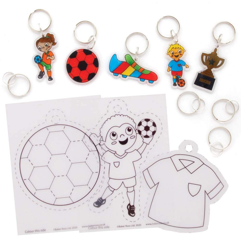 Baker Ross FE475 Football Super Shrink Keyrings - Pack of 8, Keyrings for Crafts to Colour in, Make and Display, Make Your Own for Kids