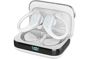 sajawass Bluetooth Headphones Wireless Earbuds with 75Hrs Playback, LED Display Charging Case, IPX7 Waterproof, Over-Ear Design Ear Buds for Sports/Running/Workout - White