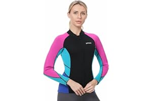 REALON Women Men Top Wetsuit Jacket, 2mm 3mm Neoprene Swim Wet Suit Shirt Long Sleeves Front Zip for Adult Youth Cold Water Snorkeling Diving Surfing Watersports