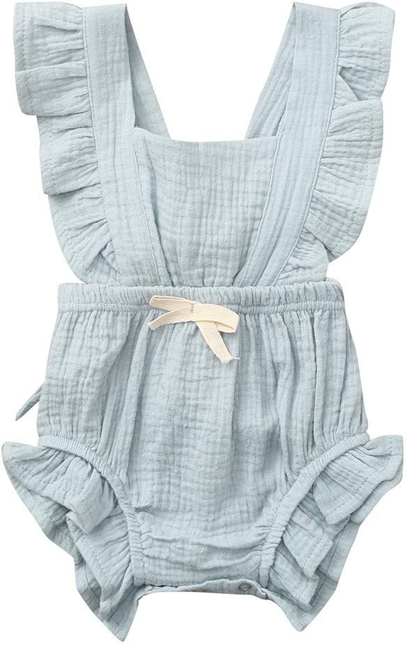WOCACHI Baby Girls Romper Newborn Infant Bowknot Lace Flutter Sleeve Ruffles Backcross Summer Bodysuit Onesie Outfits