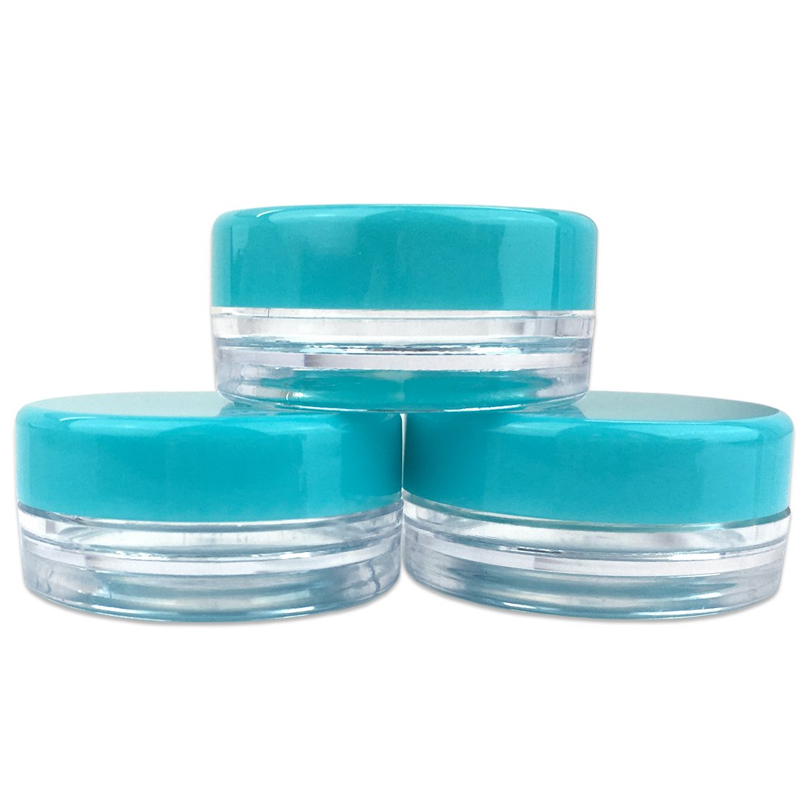 (100 Pieces Jars + Lid) Beauticom 3G/3ML Round Clear Jars with Teal Sky Blue Screw Cap Lids for Scrubs, Oils, Toner, Salves, Creams, Lotions, Makeup Samples, Lip Balms - BPA Free: Home Audio & Theater