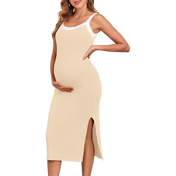 2024 Ribbed Maternity Bodycon Dress - Sleeveless Halter Neck Ruched Pregnancy Long Dress