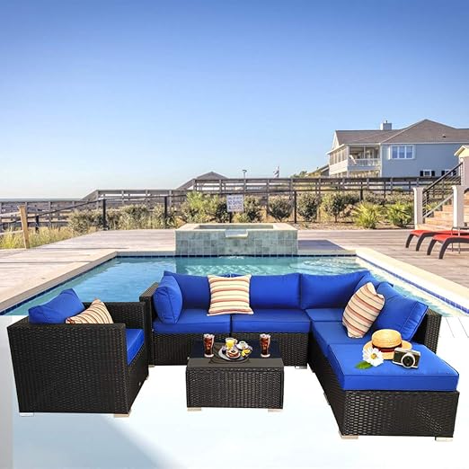 Amazon Com Patio Furniture 7pcs Outdoor Sofa Set Black Pe Rattan