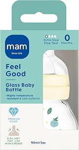 MAM Feel Good Glass Bottle 1 x 90ml Extra Slow Flow Teat 0 Yellow view 2