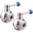 DERNORD 2 Pack 1.5 Inch Tri Clamp Sanitary Butterfly Valve with Pull Handle Stainless Steel 304 Tri Clamp Clover (1" Tube OD)