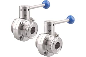 DERNORD 2 Pack 1.5 Inch Tri Clamp Sanitary Butterfly Valve with Pull Handle Stainless Steel 304 Tri Clamp Clover (1" Tube OD)