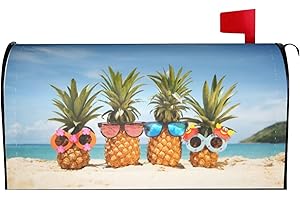 Gbuzozie Tropical Summer Beach Funny Pineapples Mailbox Cover Magnetic Waterproof Mail Wraps Post Letter Box Covers for Outdoor Garden Use 21x18 in