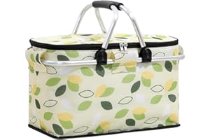 Insulated Picnic Basket, Portable Collapsible Picnic Basket, Leak-Proof Collapsible Cooler Bag with Handles and Zippered Top 