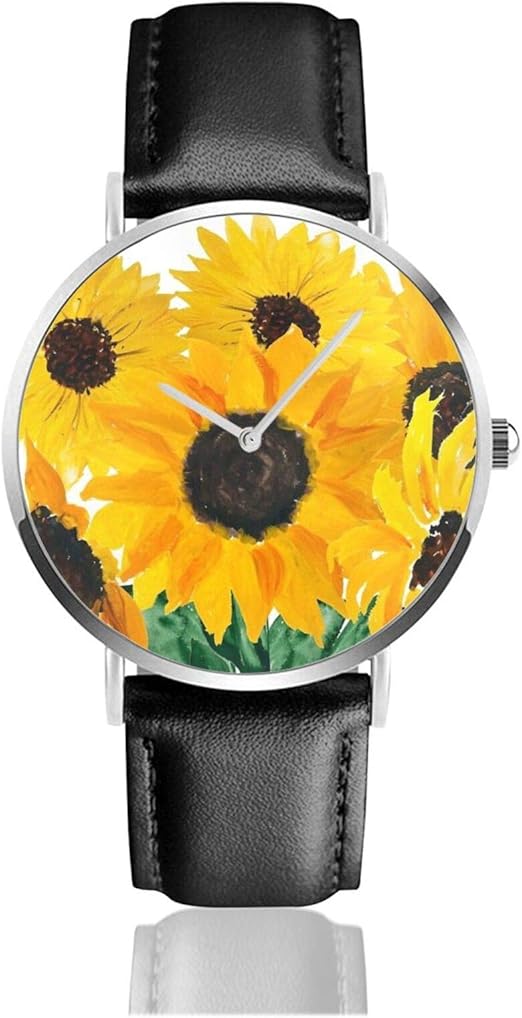 Reloj de cuero pintado girasol ramo unisex clásico casual moda reloj de