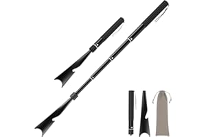 JJDPARTS Shoe Horn Long Handle, 16.9"-37.4" Telescopic and Detachable Shoe Horn with Pants Hook and Sock Assist, Adjustable Long Handle for Seniors, Men and Women