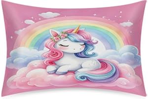 CEMFYZOCH Satin Pillowcase for Hair and Skin Rainbow Pink Aniaml Unicorn Soft Silk Pillow Case with Envelope Closure Cooling Pillow Cases Slip Queen Size Pillow Cover for Women Men Kids Boys Girls 20x30
