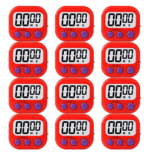 12 Pack Red Small Digital Kitchen Timer Magnetic Back And ON/OFF Switch,Minute Second Count Up Countdown - Thumbnail 7