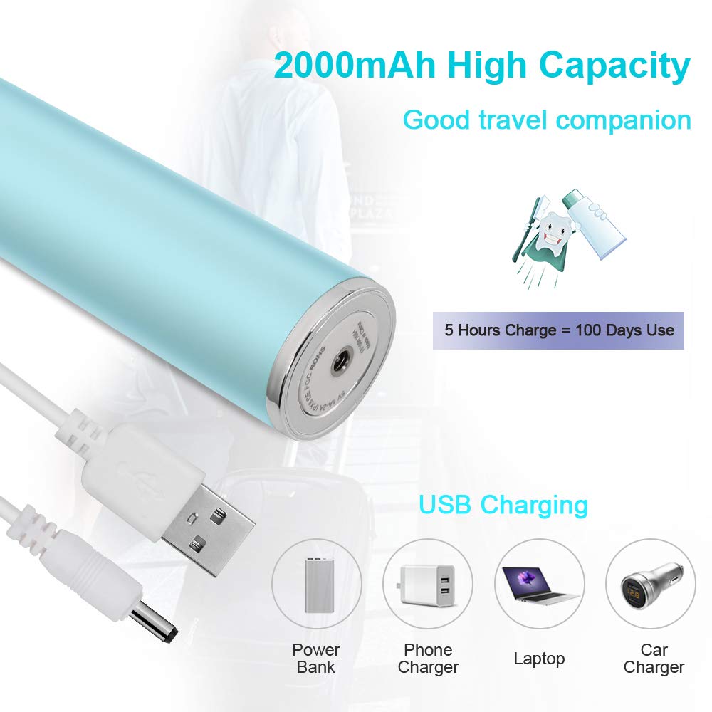 Sonic Toothbrush, IPX8 Waterproof Electric Toothbrush, Low Noise 5Modes 5 Hours Charge for 100Days Use Rechargeable Sonicare with 2 Replacement Heads for Teenager Adult