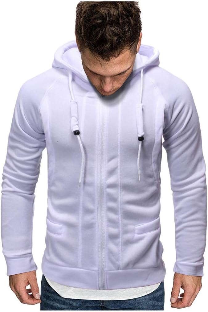 Snowmolle Mens Slim Fit Hoodie Solid Color Pullover Zipper Hooded Sweatshirt Outwear Warm Hoodies Jacket Coat with Pockets