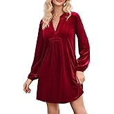 Women's Velvet Mini Dress Fall Fashion Lantern Sleeve Tunic Shift Short Dress with Pockets