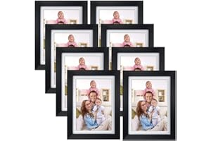 Giftgarden 5x7 Picture Frame Set of 8, 6x8 Matted to Display 5 by 7 Photo with Mat or 6 by 8 Without Mat for Wall or Tabletop, Black