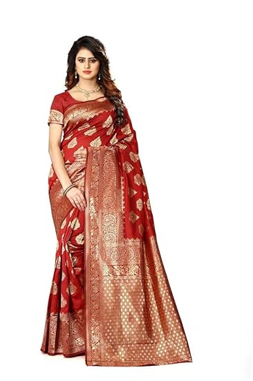 Shoppershopee Kanjivaram Banarasi Silk Saree (Pari-24_Red)