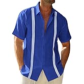 Runcati Mens Linen Cuban Guayabera Shirts Button Down Short Sleeve Shirt Cotton Hippie Summer Beach Vacation Shirts