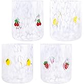 Trxvxo 4 PCS 14 Ounce Icon Juice Glasses,Anthropology Glass Cups,Juice Drinking Cups,Four Patterns,Strong and Durable Glasses Are The Great Gifts for Friends!