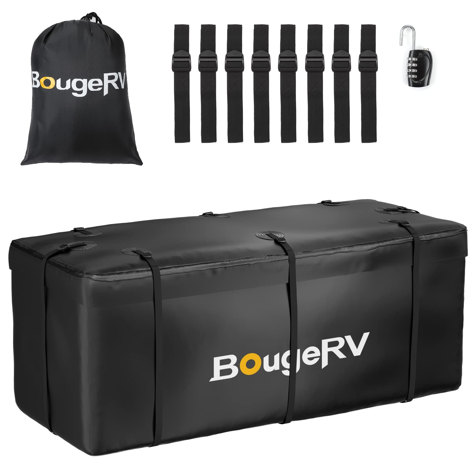 BougeRV Hitch Cargo Carrier Bag with Lock Waterproof Soft Shell 20 Cubic Feet (59" 24" 24") Cargo Bag for Hitch Carrier Include 8 Reinforced Straps for Truck Pickup RV All SUV with Hitch Cargo Basket Image BougeRV Hitch Cargo Carrier Bag with Lock Waterproof Soft Shell 20 Cubic Feet (59" 24" 24") Cargo Bag for Hitch Carrier Include 8 Reinforced Straps for Truck Pickup RV All SUV with Hitch Cargo Basket Image