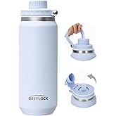 GREYLOCK 32 oz Insulated Water Bottle with Straw Lid, Leakproof Reusable Stainless Steel Vacuum Flask, 24hr Cold & Hot, Carry Handle & Silicone Spout, BPA-Free for Gym, Hiking, Travel,Blue