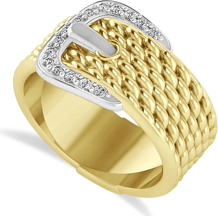 (0.15 ct) Diamond Belt Buckle Ring 14k Yellow Gold Amazon.co.uk