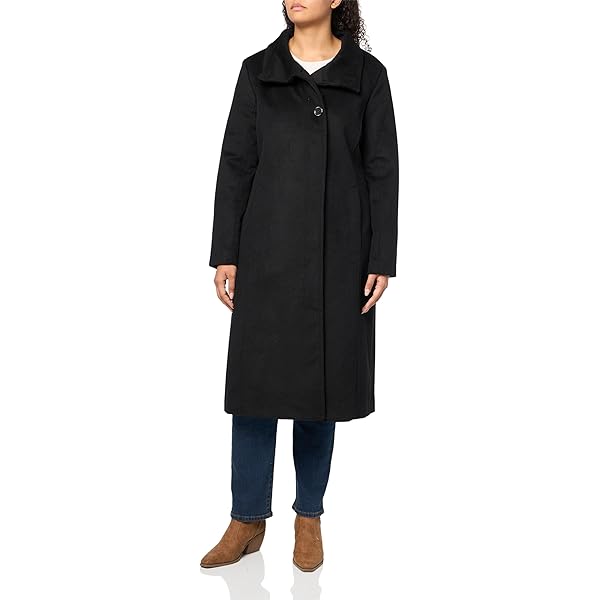 Camel Wool Coat Women DKNY Women's Stand Collar Zip-Front Long