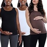 Motherhood Maternity Women's Sleeveless Scoop Neck Side Ruched Pregnancy Tank Top Pack, White/Black/French Roast