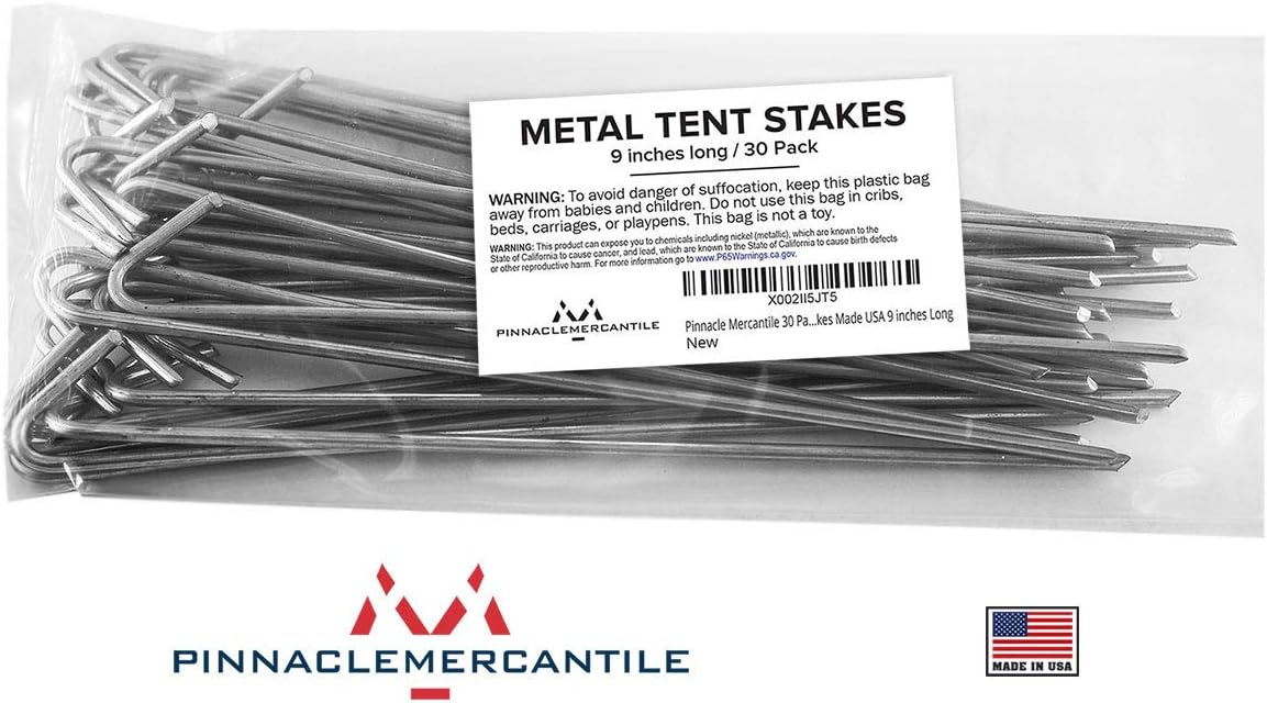 Pinnacle Mercantile 30 Pack Tent Stakes Metal Garden Edging Fence Hooks Pegs Christmas Decoration Stakes Made USA 9 inches Long : Garden & Outdoor