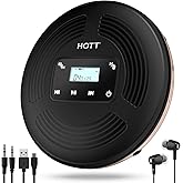 HOTT Portable CD Player with Bluetooth and FM Transmitter with Touch Buttons Backlight,Rechargeable Discman Player with AUX Cable,CD Player Shockproof for Car CD903TF
