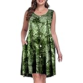 MONNURO Women Tank Dress Plus Size Sundresses Summer Casual Sleeveless Button Down Midi Beach Dresses with Pocket