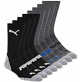 Puma Men's Cool Max Moisture Wicking Athletic Crew Socks, 8 Pair, Fits Shoe Sizes 6-12 (US, Numeric, 6, 12, Regular, Regular, Black/Grey)