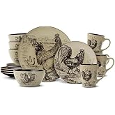 Pfaltzgraff Homespun Rooster 16-Piece Dinnerware Set, Service for 4 Brown