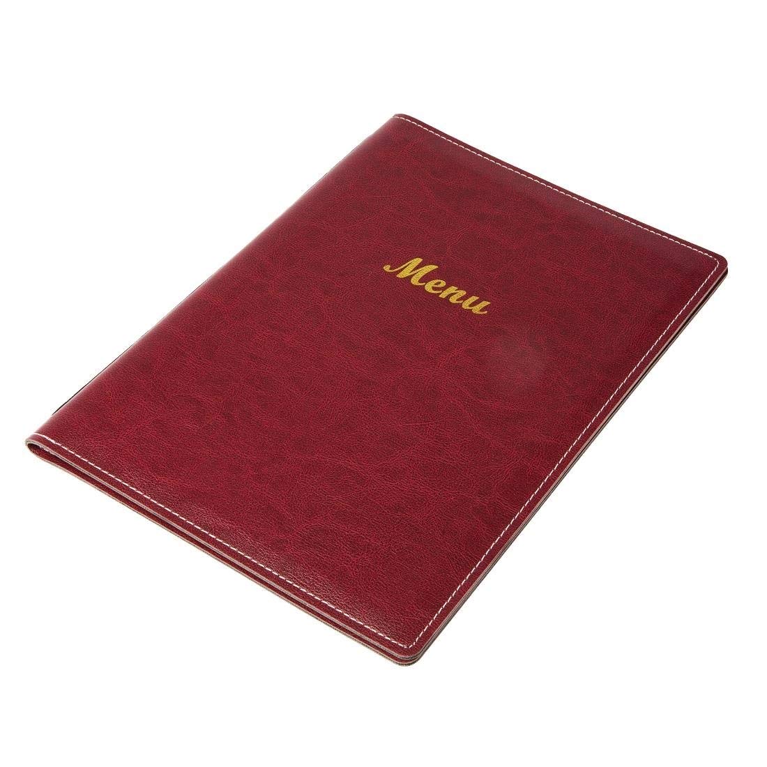 Olympia E222 Faux Leather A4 Menu Cover, Burgundy