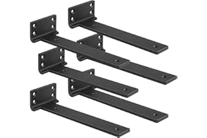 AUNULAHCA Floating Shelf Bracket 12 inch 6 Pack L Brackets for Shelves Black Metal Heavy Duty Shelf Brackets for DIY Decorative with Mounting Hardware