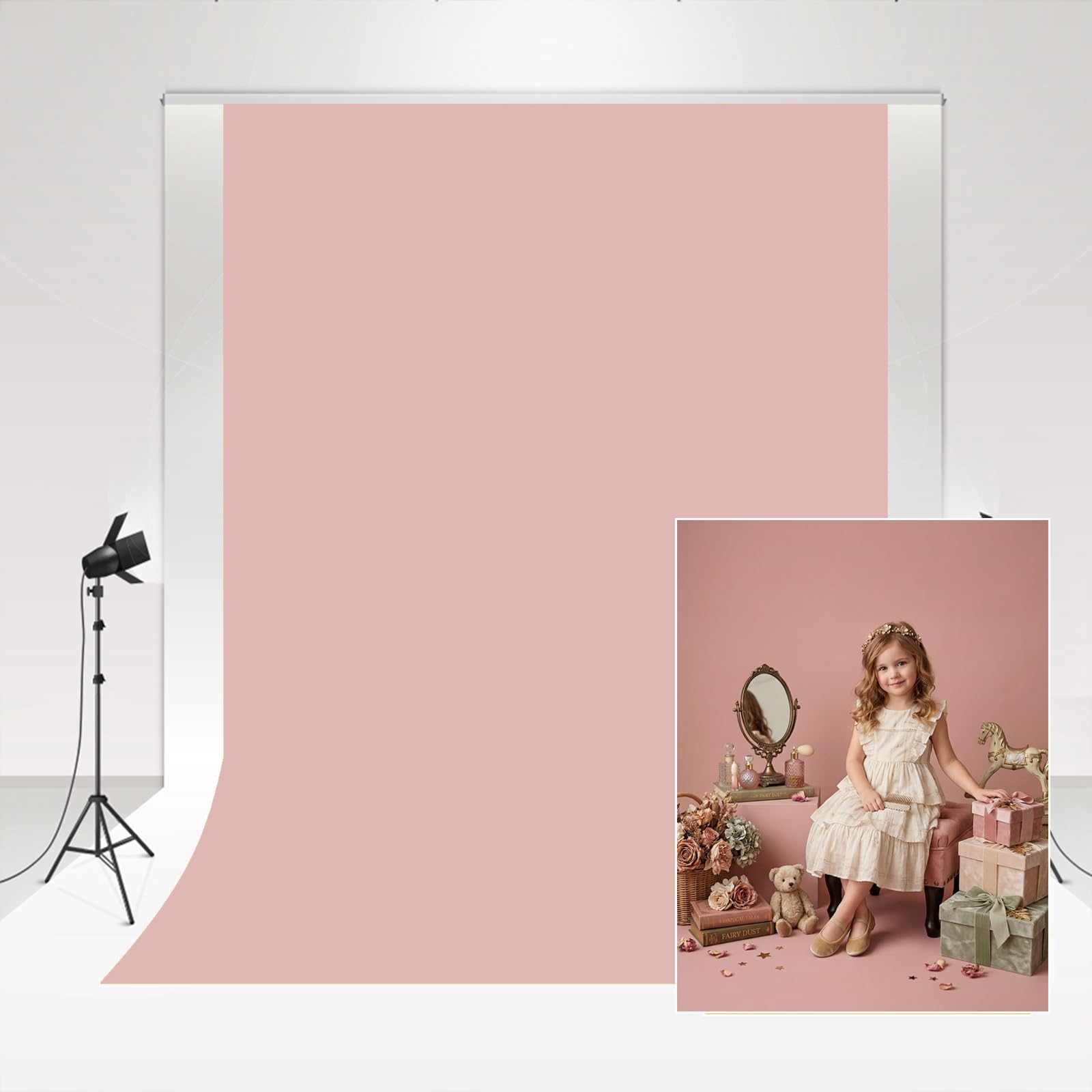 Kate Photography Studio Backdrop Gray Pink 8ftx10ft/2.4mx3m Tender Pink Wedding Background Photography Solid color Basic Photo Booth Soft Fabric Backdrop for Newborn Baby Portrait photography