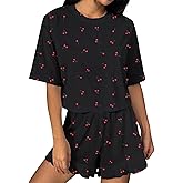 Hilinker Womens Cute Graphic 2 Piece Pajamas Short Sleeve Top with Shorts Comfy Loung Set