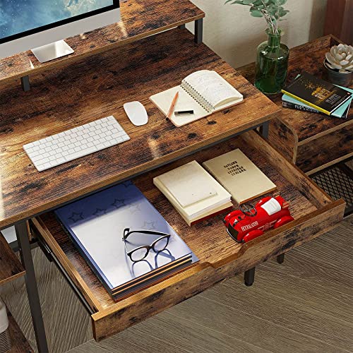 Rolanstar Computer Desk with Monitor Shelf and Drawer, 47" Home Office