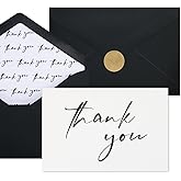 AZAZA 50 Pack Black Thank You Cards with Envelopes 4x6 inch, Bulk Thank You Notes 2 Minimalistic Designs, Funeral Thank You Cards with Envelopes & Gold Stickers for Graduation, Small Business